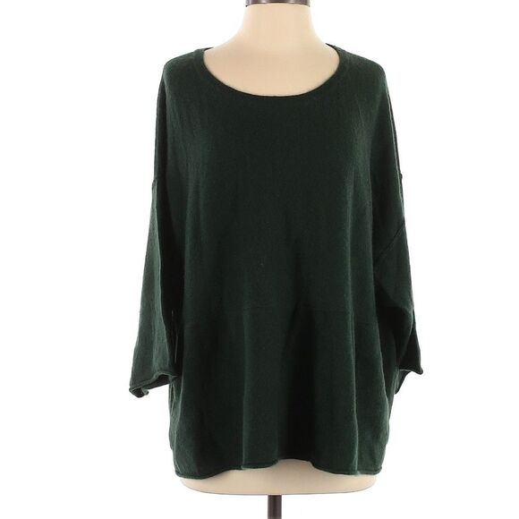 Zoe Couture 100% Cashmere Forest Green Shrug Oversized Boxy Sweater Poncho Small - Picture 2 of 8